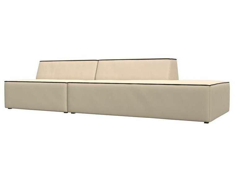 Прямой модульный диван Монс Модерн бежевого цвета с коричневым кантом (экокожа) правый
