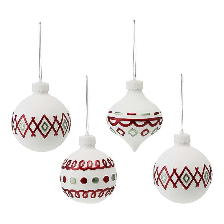 Набор ёлочных украшений с подсветкой Festive Embroidey белого цвета