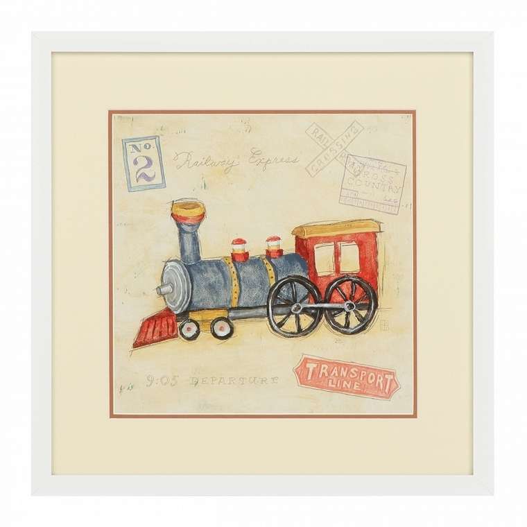 Винтажный постер в раме Vintage Locomotive с рисунком паровоза 