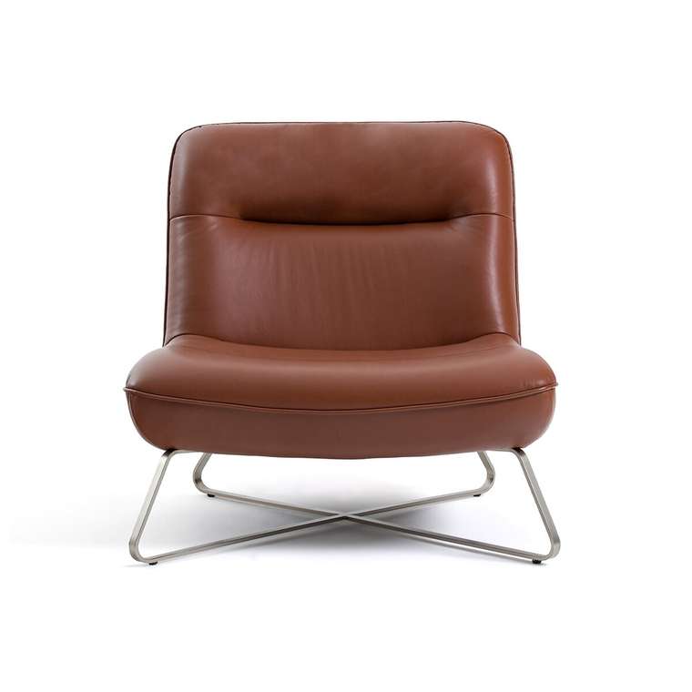 Кресло из кожи и гладкого никеля Helma коричневого цвета