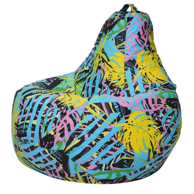 Кресло-мешок груша Пальмы XL черно-голубого цвета