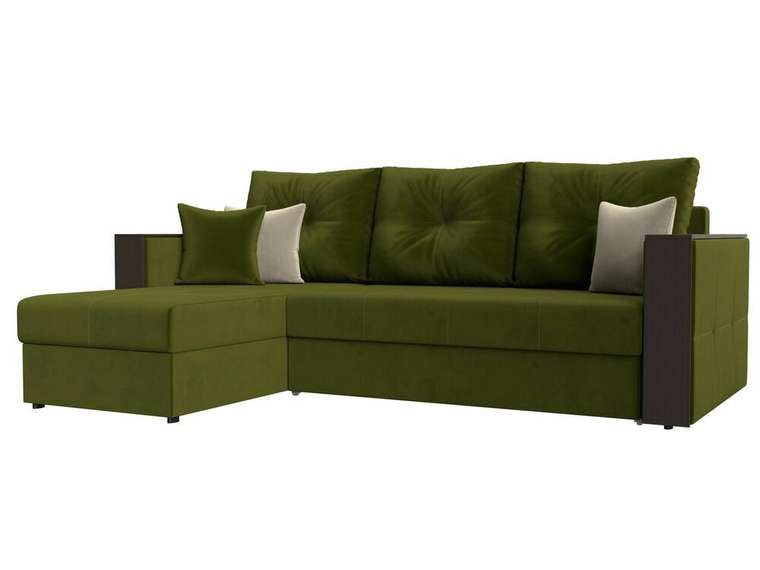 Угловой диван-кровать Валенсия зеленого цвета левый угол