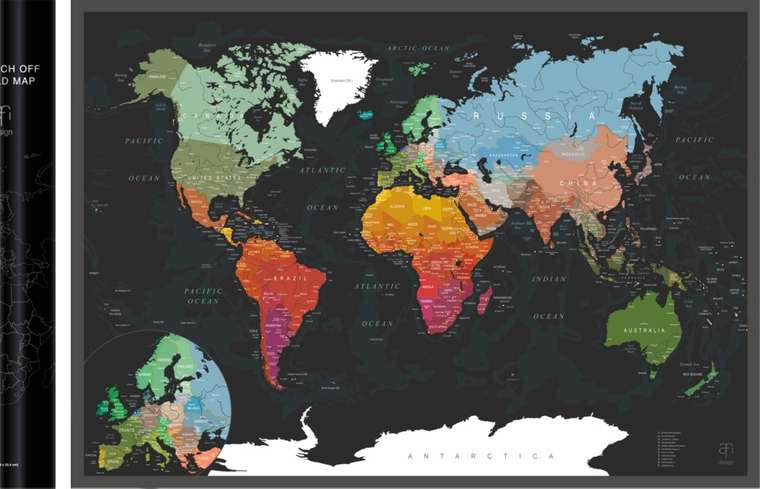 Скретч-карта мира BLACK  из  ламинированной бумаги