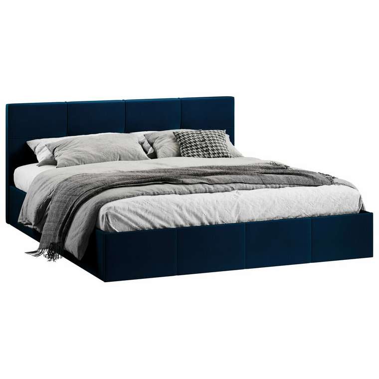 Кровать с мягкой обивкой Лора 180х200 синего цвета с подъемным механизмом