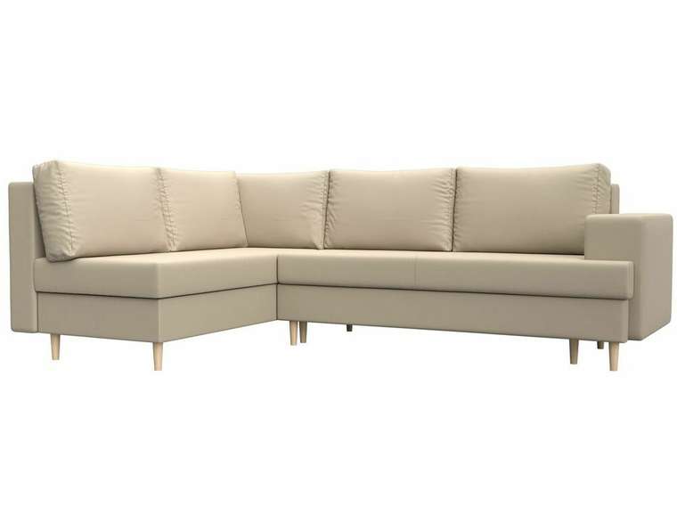 Угловой диван-кровать Сильвана бежевого цвета (экокожа) левый угол