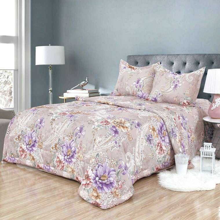 Комплект постельного белья Прима 200х220 бежево-фиолетового цвета