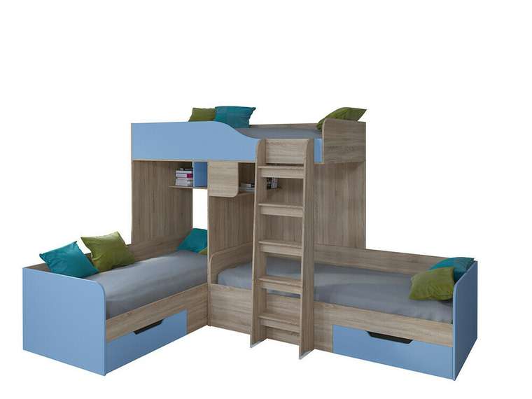Двухъярусная кровать Трио 80х190 цвета Дуб Сонома-голубой