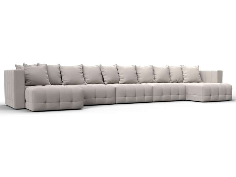 Угловой диван-кровать Лига 052 МегаЛонг светло-бежевого цвета (замша)