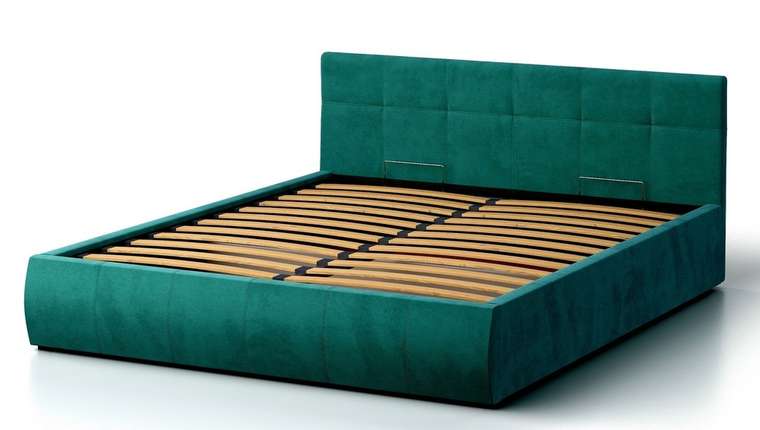 Кровать Венера-1 140х190 зеленого цвета с подъемным механизмом (велюр)