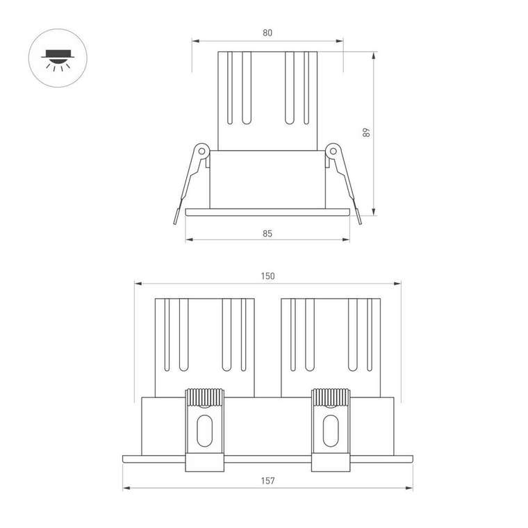 Карданный светильник Arlight MS-FLOW-BUILT-S157x85-2x12W Warm3000 (WH, 55 deg, 230V) (IP20 Металл) 055920