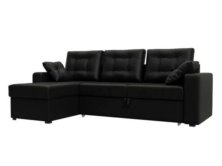Угловой диван-кровать Камелот черного цвета (экокожа) левый угол
