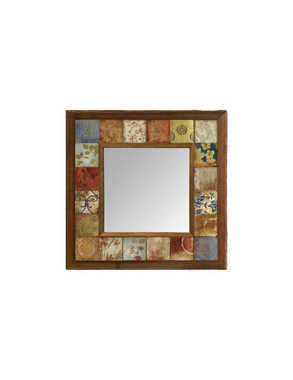 Настенное зеркало с каменной мозаикой 33x33 коричнево-бежевого цвета