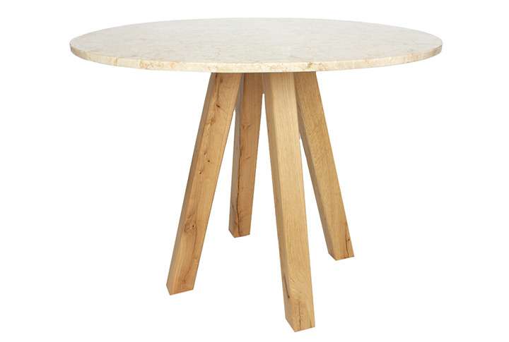 Круглый обеденный стол "РАВЕЛЛО" из цельного дубового бруса и натурального мрамора