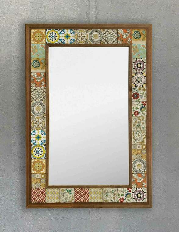 Настенное зеркало с каменной мозаикой 43x63 коричнево-бежевого цвета