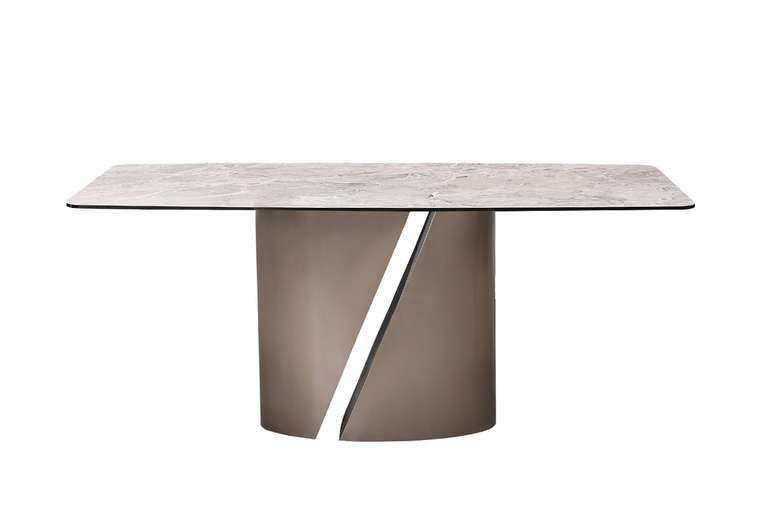 Обеденный стол бежево-коричневого цвета с керамической столешницей 
