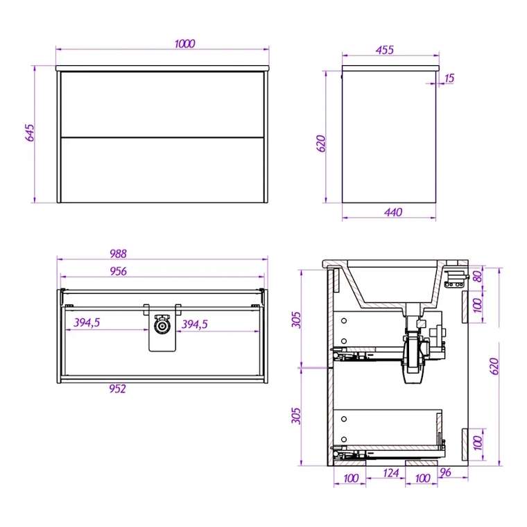 Тумба под раковину подвесная La Fenice Tesoro FNC-01-TES-DGT-100-2, табак