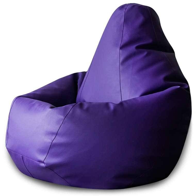 Кресло-мешок Груша 3XL в обивке из экокожи фиолетового цвета 