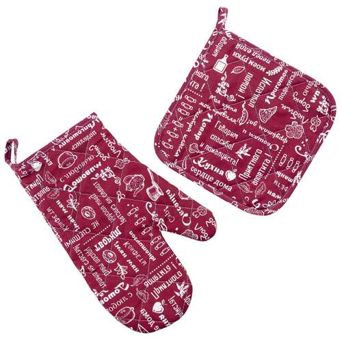 Набор для кухни 'Правила кухни' 2 предмета (рукавичка-прихватка, прихватка), 100 % хлопок, 'Вишня'