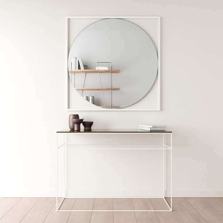 Дизайнерское настенное зеркало Kvadrum L в металлической раме белого цвета