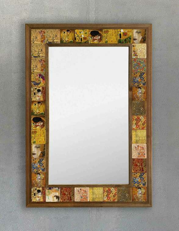 Настенное зеркало 43x63 с каменной мозаикой желто-коричневого цвета
