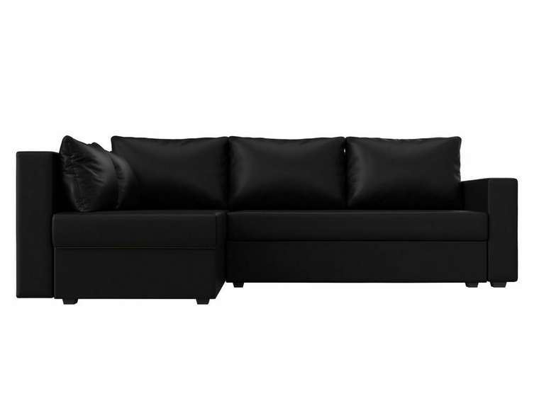 Угловой диван-кровать Мансберг черного цвета (экокожа) левый угол