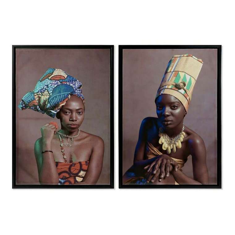 Картина African Art 65 x 3,5 x 90 cm Колониальный Африканка лаковый (2 штук)