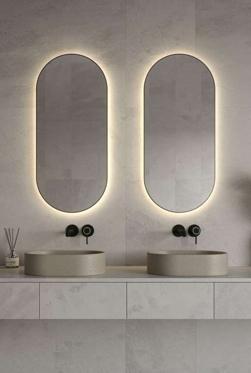 Настенное зеркало Banska 45х100 с подсветкой в тонкой чёрной раме