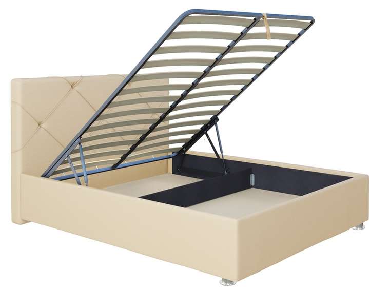 Кровать Моранж 180х200 в обивке из экокожи бежевого цвета с подъемным механизмом