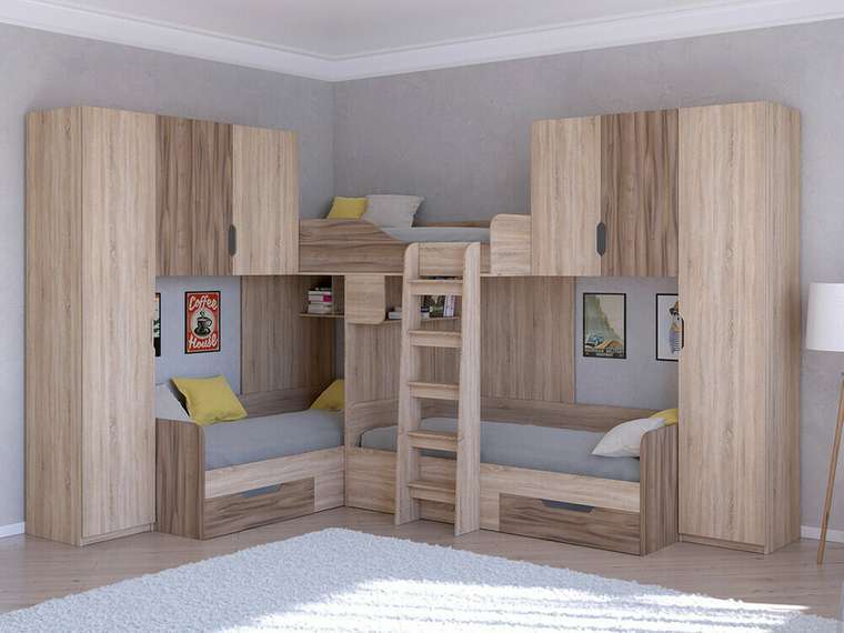 Двухъярусная кровать Трио 3 80х190 цвета Дуб Сонома-Орех