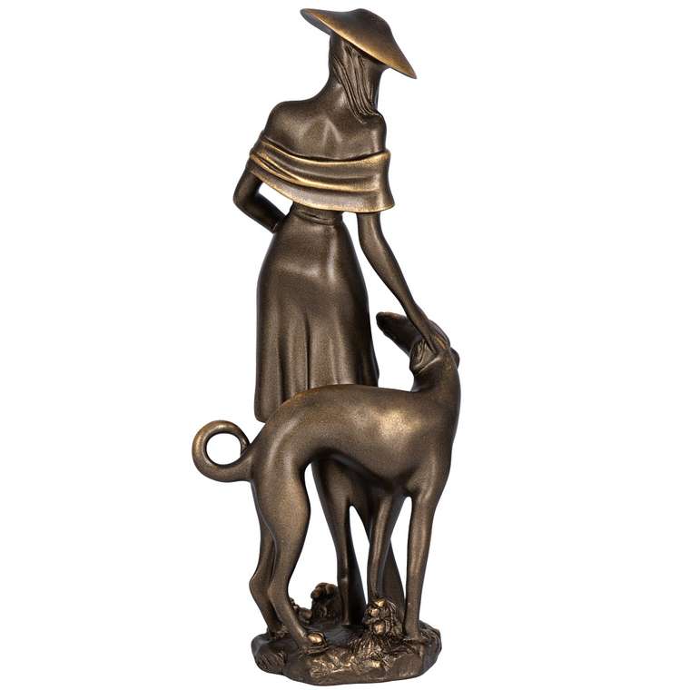 Скульптура Девушка с собакой бронзового цвета