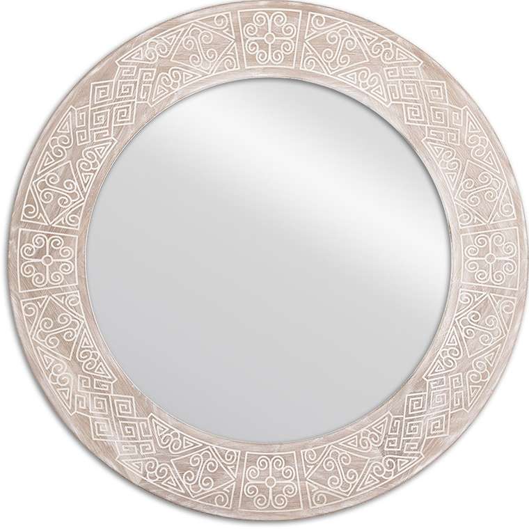 Круглое настенное зеркало Papua Round Oak диаметр 82 бежевого цвета