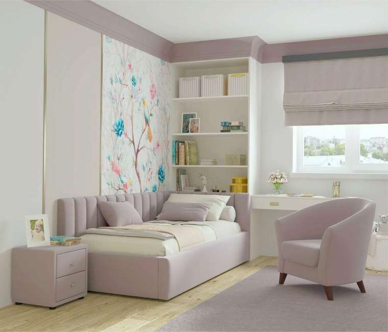 Кровать Milena 90х200 лилового цвета с подъемным механизмом и матрасом