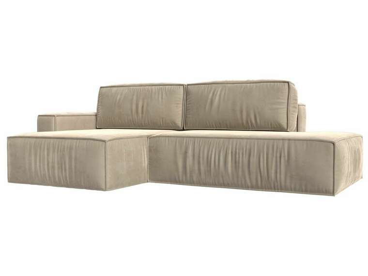 Угловой диван-кровать Прага модерн бежевого цвета левый угол