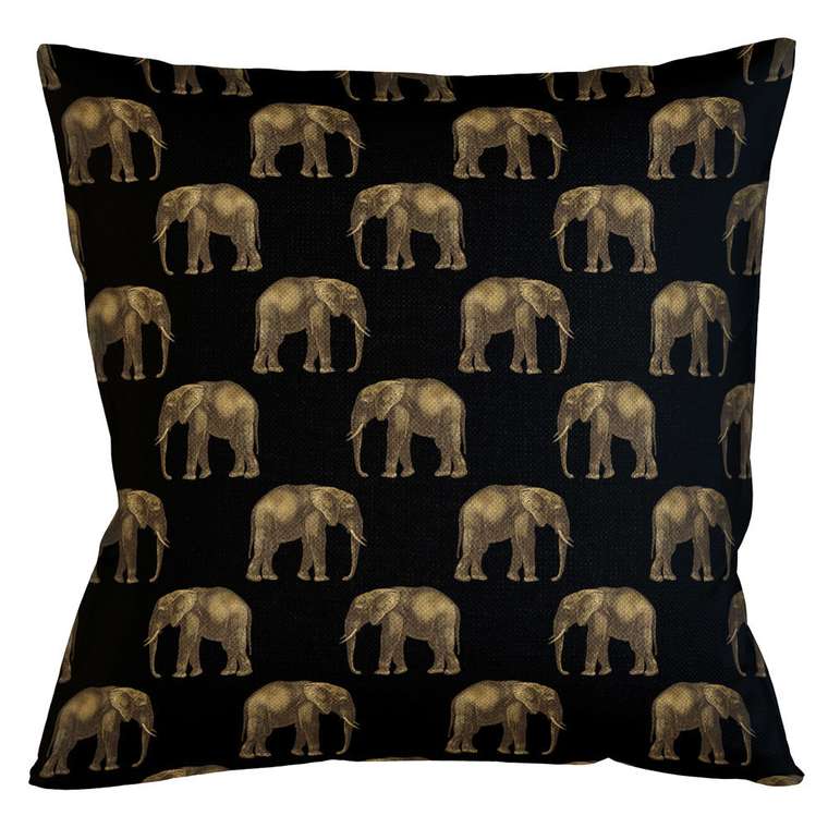 Интерьерная подушка Группа слонов в черном 45х45