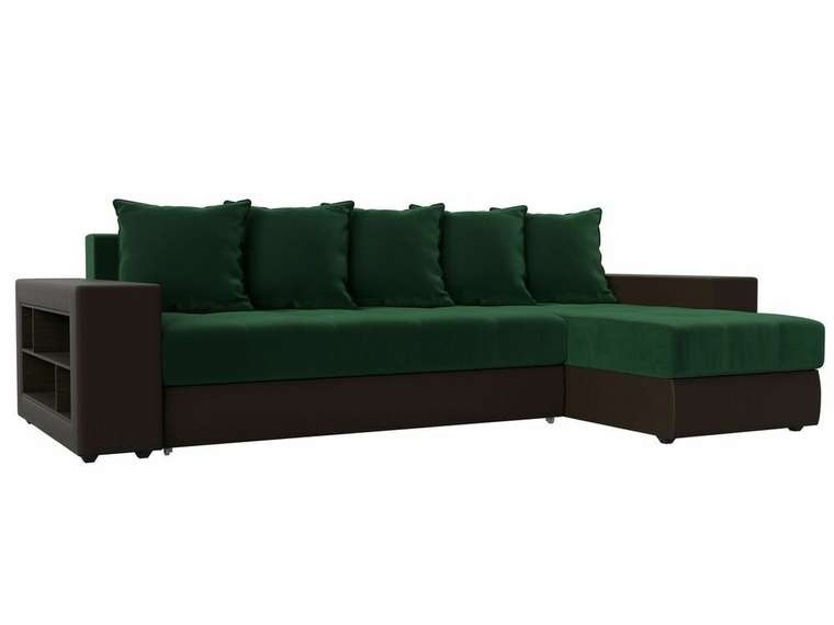 Угловой диван-кровать Дубай зелено-коричневого цвета (ткань/экокожа)  правый угол