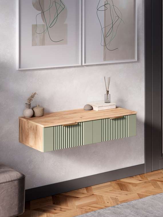 Тумба подвесная Ингрия Luxe 10 бежево-зеленого цвета