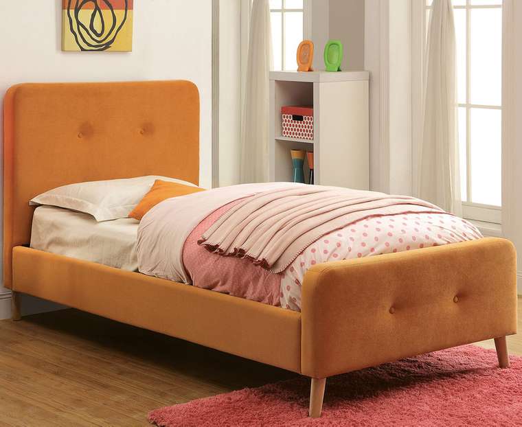 Кровать Button Tufted Flannelette Orange оранжевого цвета 120х200