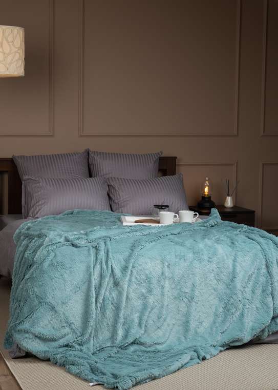 Плед Длинный ворс 220х240 мятного цвета