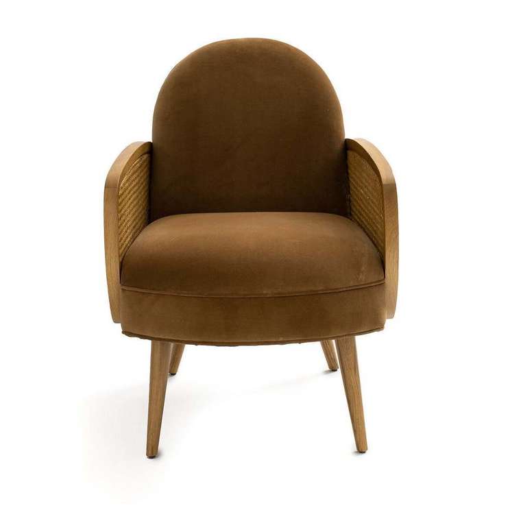 Кресло Buisseau с велюровой и плетеной отделкой коричневого цвета