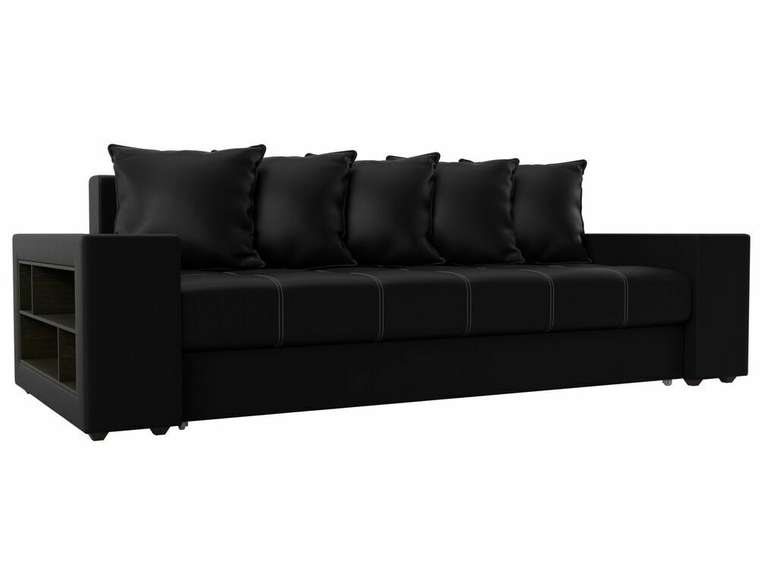 Прямой диван-кровать Дубай черного цвета (экокожа)