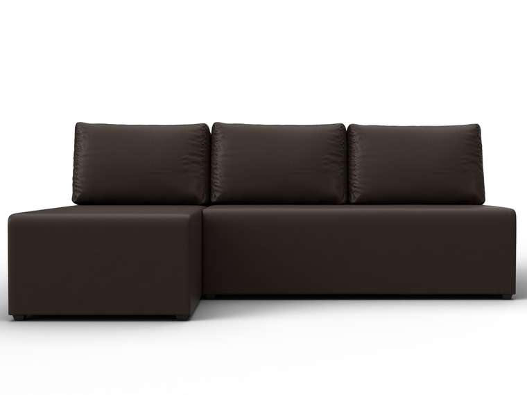 Угловой диван-кровать Поло коричневого цвета (экокожа) левый угол