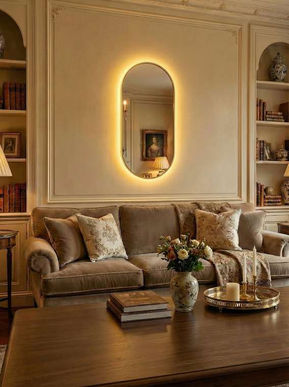 Настенное зеркало Kapsel L 50х135 в раме золотого цвета с подсветкой