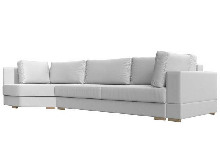 Угловой диван-кровать Лига 026 белого цвета (экокожа) левый угол