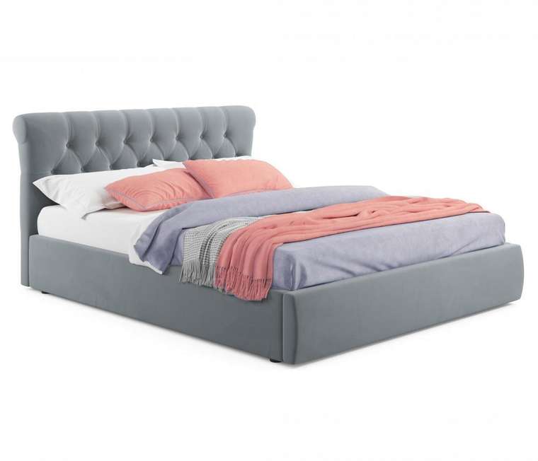 Кровать Ameli 160х200 серого цвета с подъемным механизмом и матрасом Астра