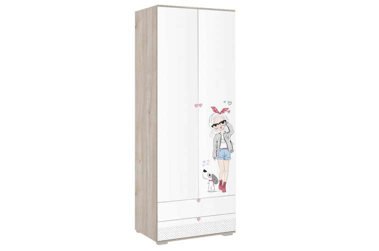 Шкаф двухдверный Алина бело-бежевого цвета с двумя ящиками