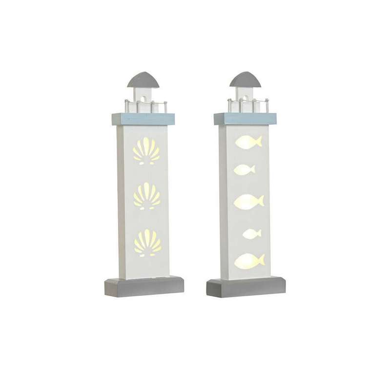 Декоративная фигура DKD Home Decor 14 x 5,5 x 40 cm Синий Белый маяк Спирали оболочка Средиземноморье (2 штук)