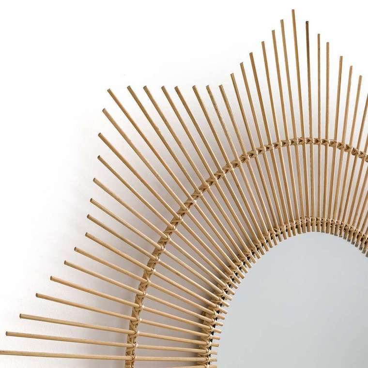 Зеркало настенное из бамбука в форме солнца Nogu бежевого цвета