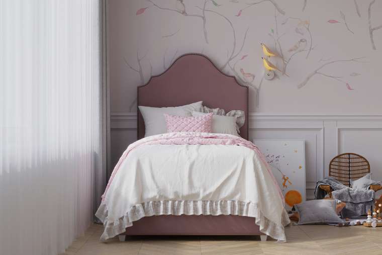 Кровать Ell 90х200 розового цвета с подъемным механизмом