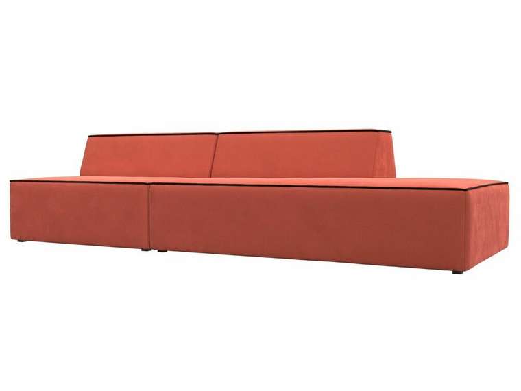 Прямой модульный диван Монс Модерн кораллового цвета с коричневым кантом правый