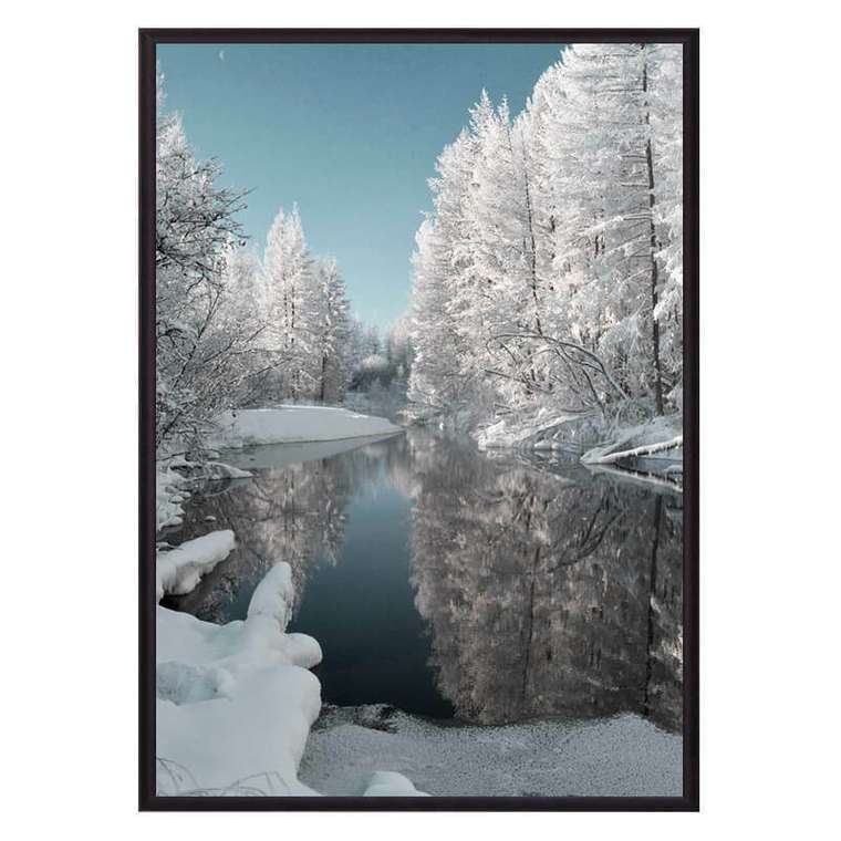 Постер в рамке Зимнее озеро 21х30 см